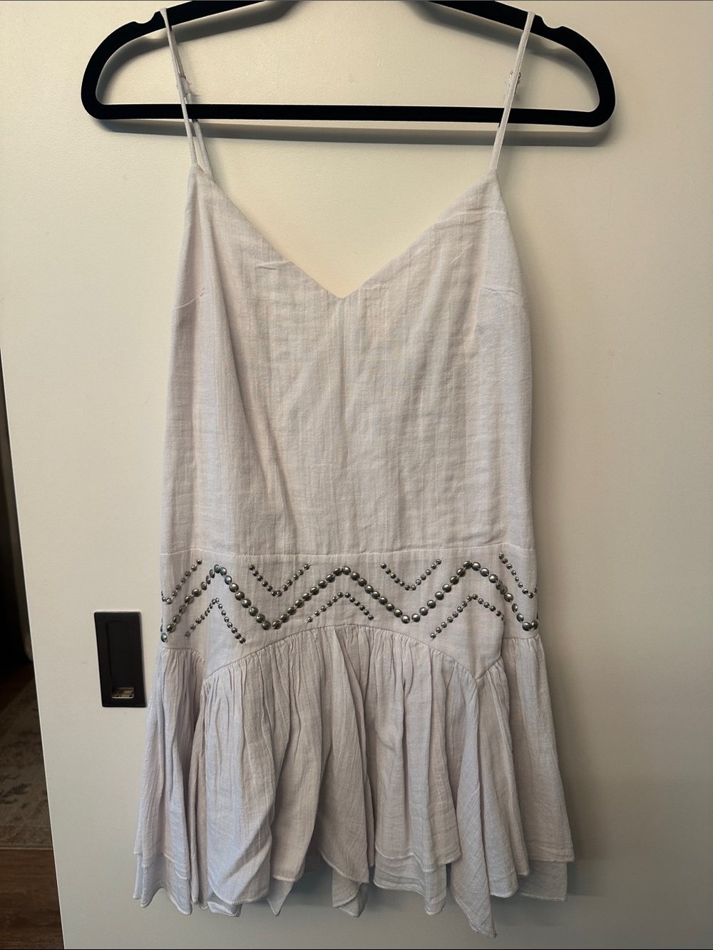 Zara Light Gray Spaghetti-Strap Mini Dress with Studded Waist
